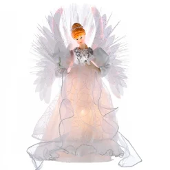 KSA Stars-14.5" Lighted White And Ivory Fiber Optic Led Angel Christmas Tree Topper, Clear Lights