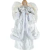Northlight Angels-18" Lighted White And Silver Angel In A Dress Christmas Tree Topper - Warm White Lights