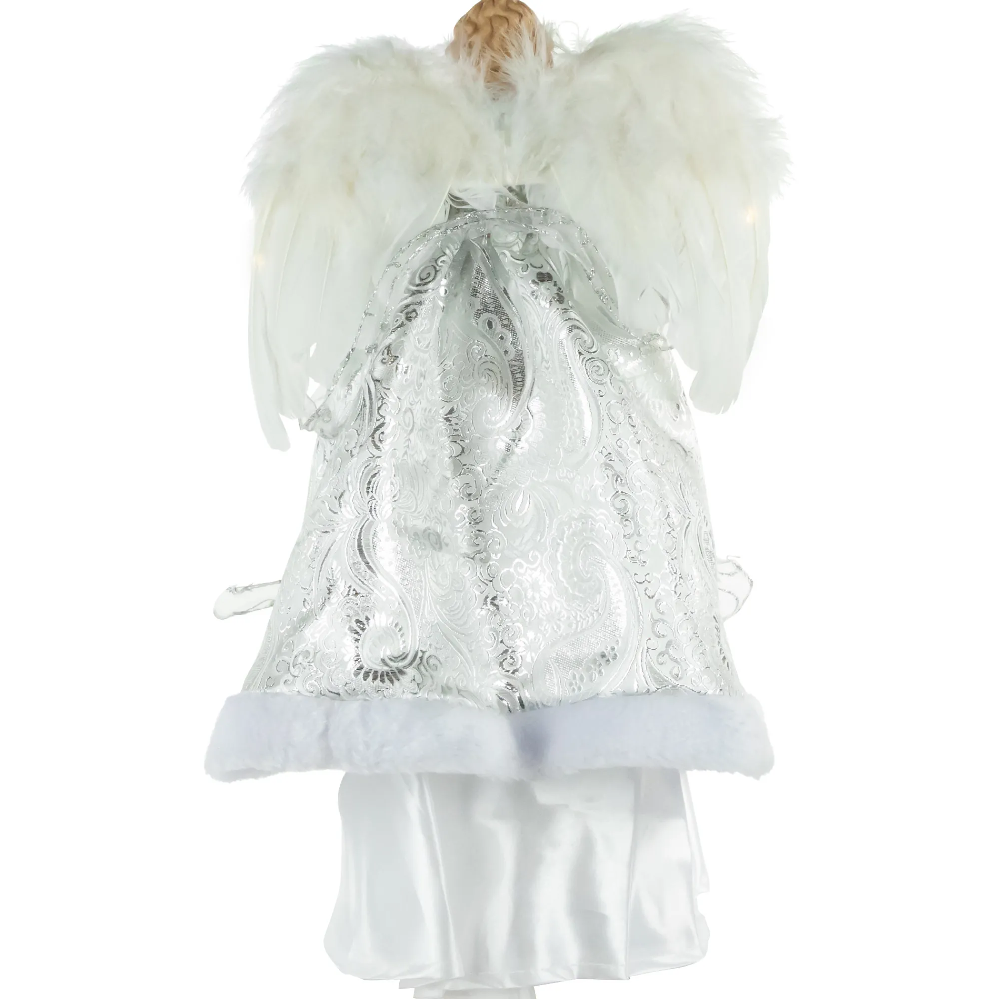 Northlight Angels-18" Lighted White And Silver Angel In A Dress Christmas Tree Topper - Warm White Lights