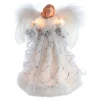KSA Stars-12.25" Lighted White And Silver Angel Christmas Tree Topper, Clear Lights