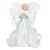 Kurt Adler Angels-12" Lighted White And Silver Sequin Angel Christmas Tree Topper - Clear Lights