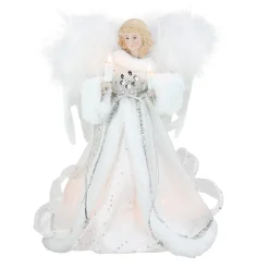Kurt Adler Angels-12" Lighted White And Silver Sequin Angel Christmas Tree Topper - Clear Lights