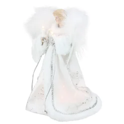Kurt Adler Angels-12" Lighted White And Silver Sequin Angel Christmas Tree Topper - Clear Lights