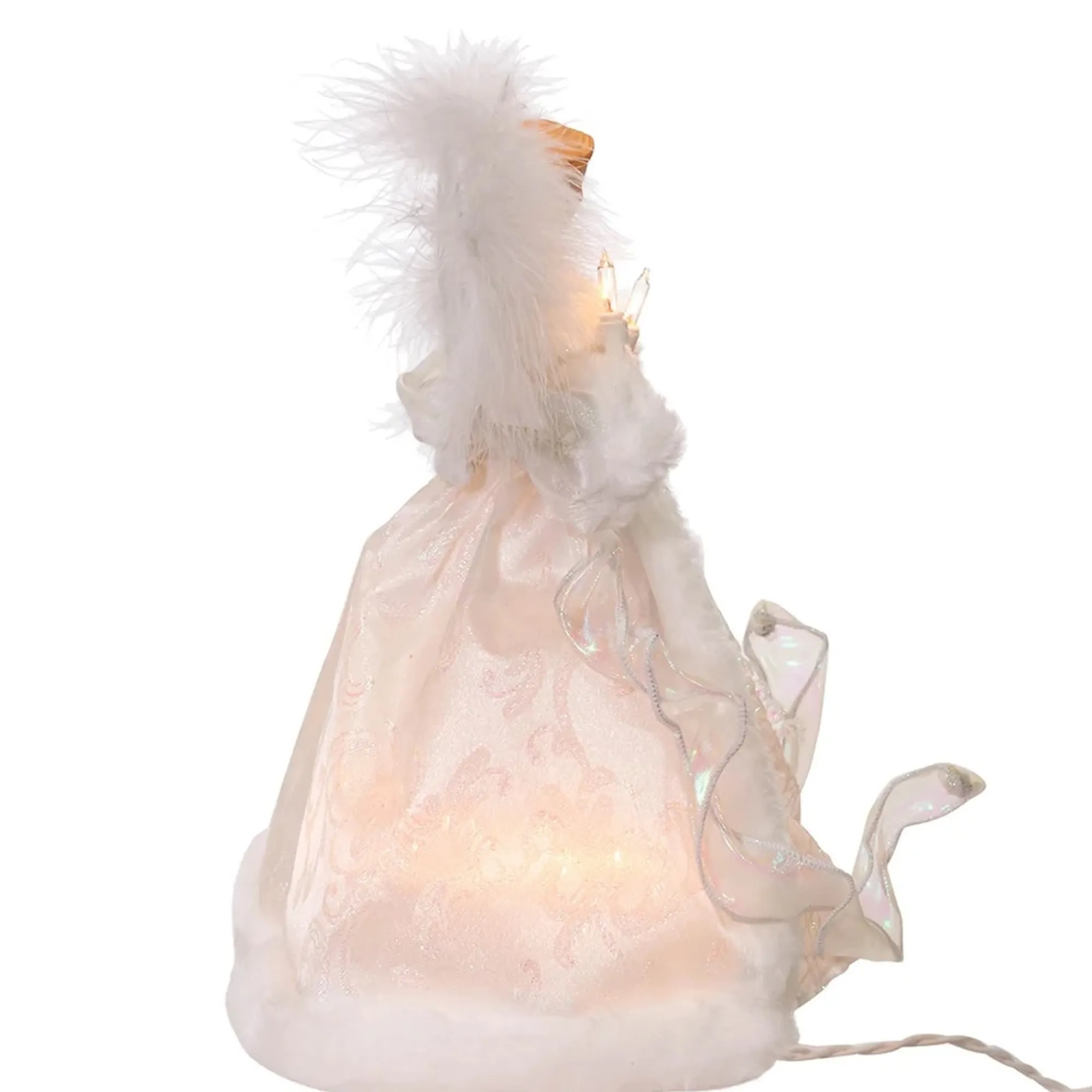 KSA Angels-10.5" Lighted White Angel Christmas Tree Topper, Clear Lights