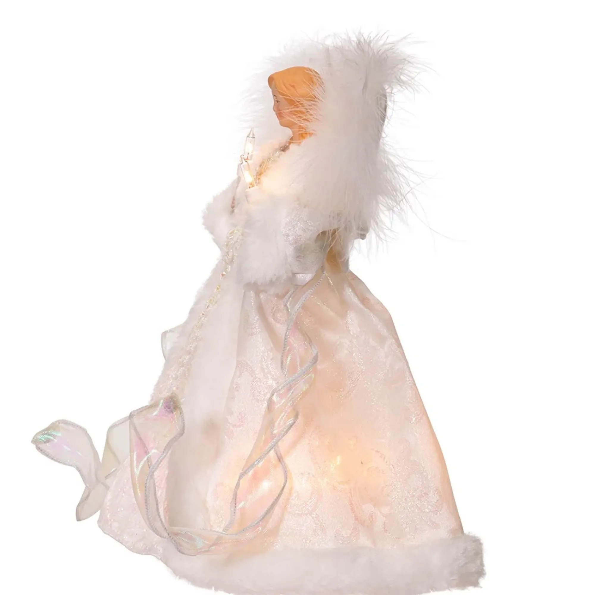 KSA Angels-10.5" Lighted White Angel Christmas Tree Topper, Clear Lights