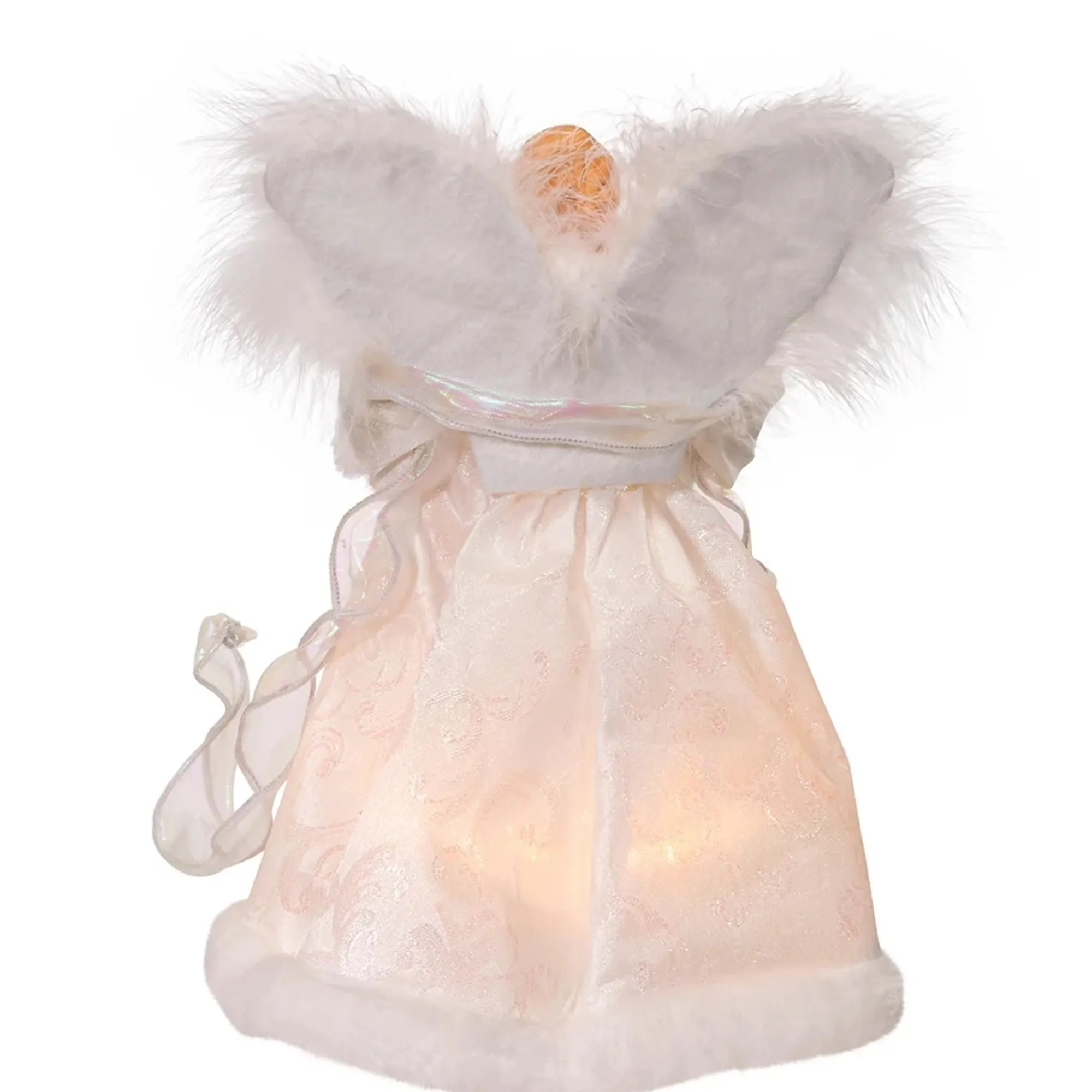 KSA Angels-10.5" Lighted White Angel Christmas Tree Topper, Clear Lights