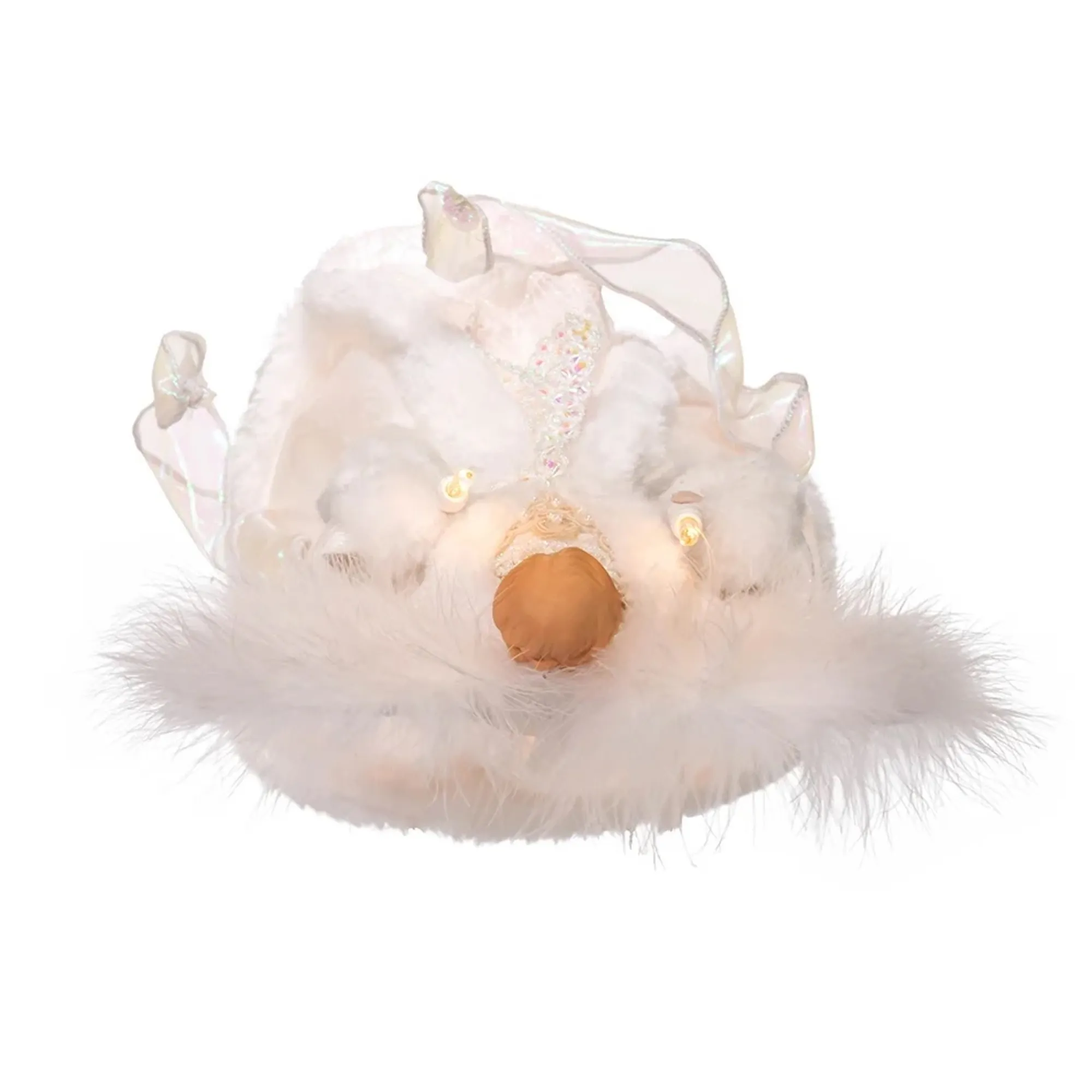 KSA Angels-10.5" Lighted White Angel Christmas Tree Topper, Clear Lights
