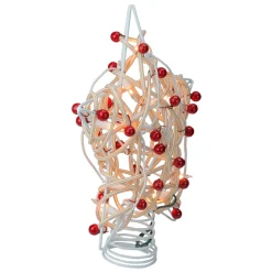 Kurt Adler Stars-12 Lighted White Birch Berry Star Christmas Tree Topper - Clear Lights