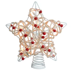 Kurt Adler Stars-12 Lighted White Birch Berry Star Christmas Tree Topper - Clear Lights