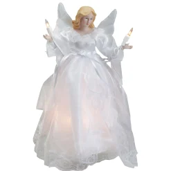 Northlight Angels-10" Lighted White Winged Angel Christmas Tree Topper - Clear Lights