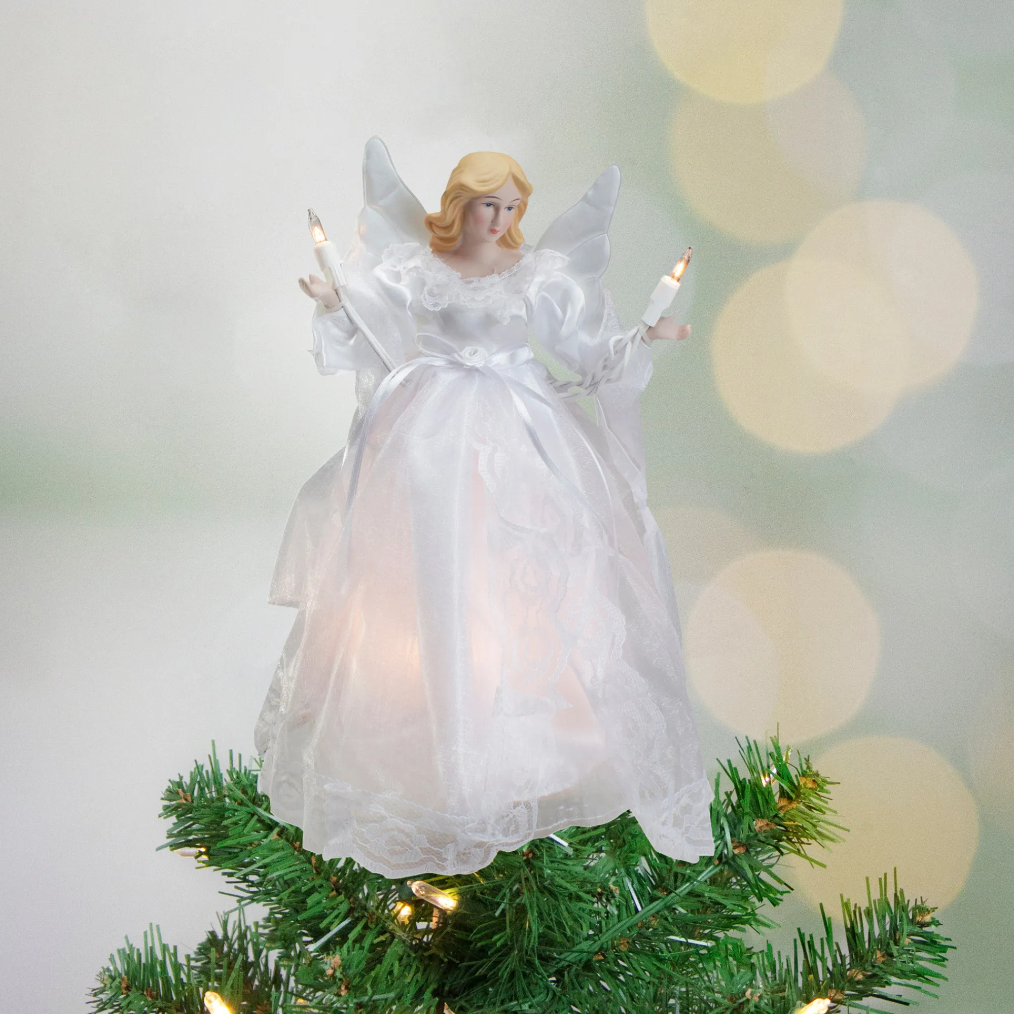 Northlight Angels-10" Lighted White Winged Angel Christmas Tree Topper - Clear Lights