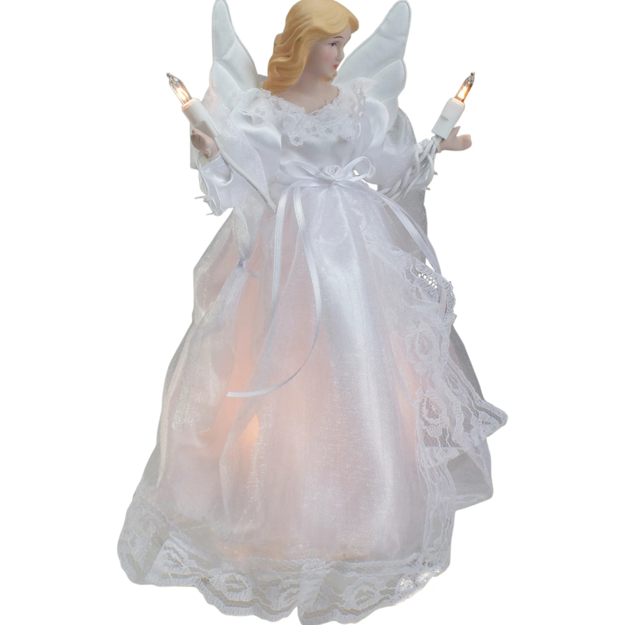 Northlight Angels-10" Lighted White Winged Angel Christmas Tree Topper - Clear Lights