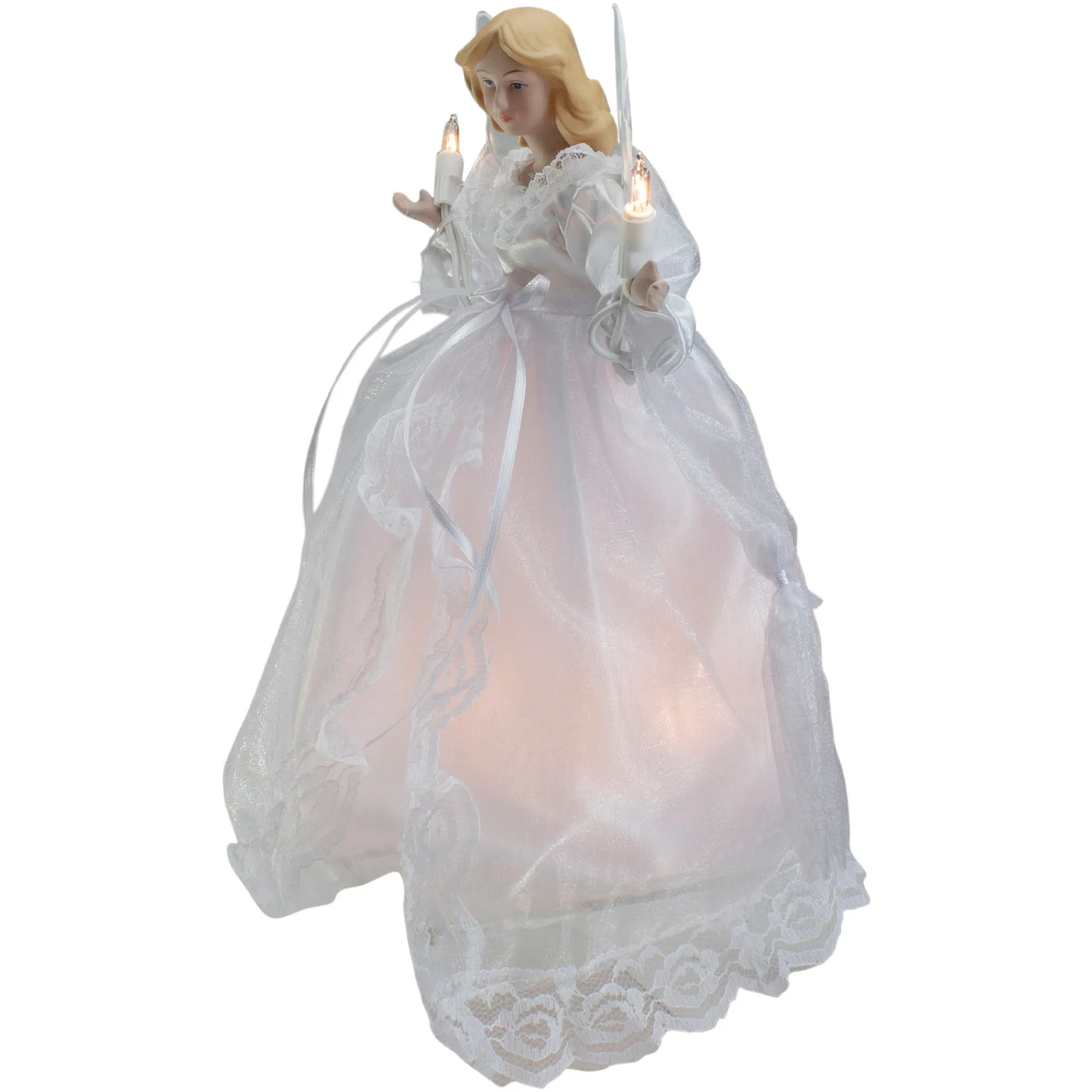 Northlight Angels-10" Lighted White Winged Angel Christmas Tree Topper - Clear Lights