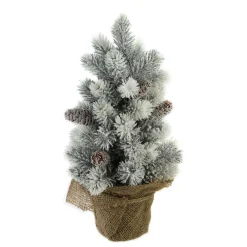 Northlight Unlit-16" Medium Flocked Green Pine Artificial Table Top Christmas Tree With Burlap Base - Unlit