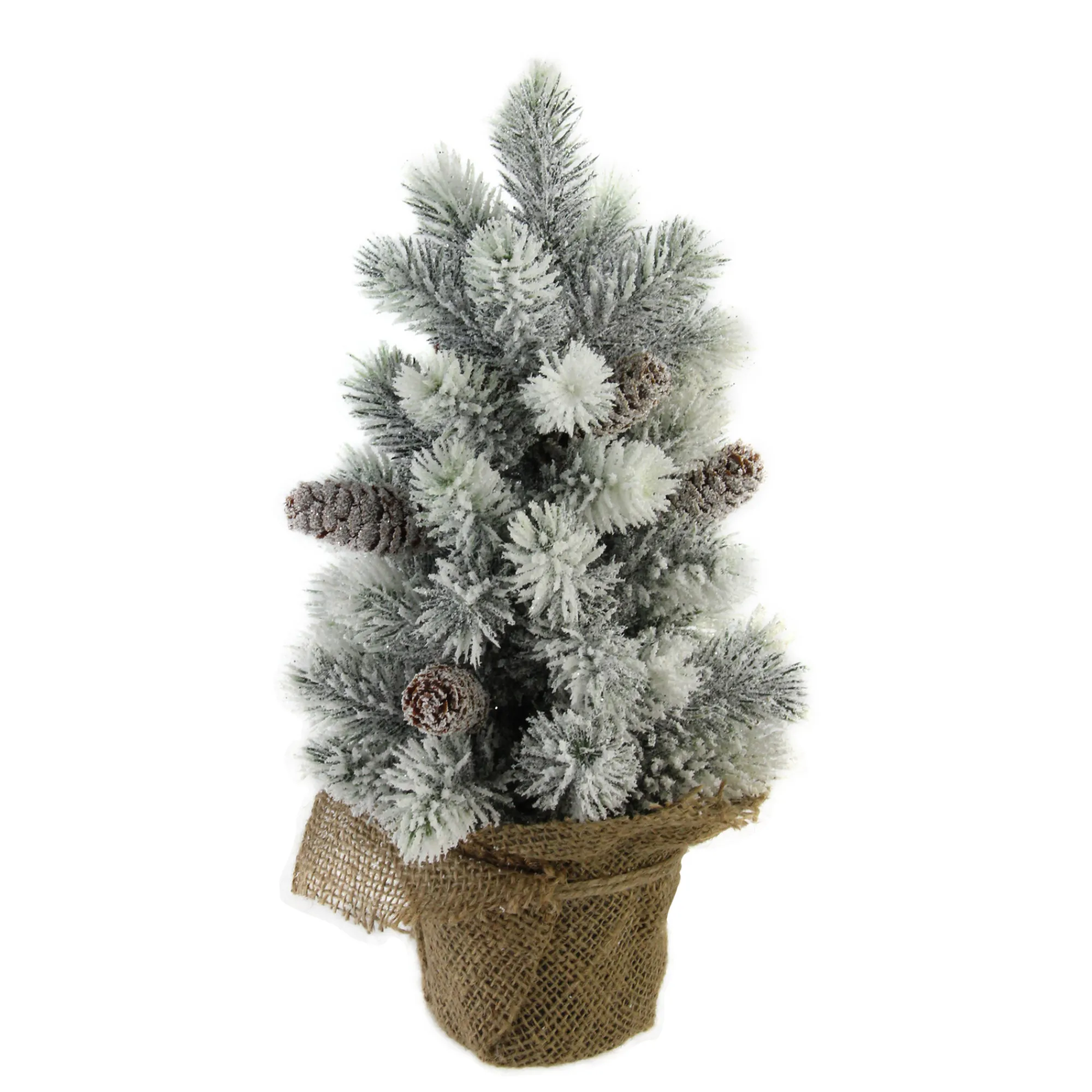Northlight Unlit-16" Medium Flocked Green Pine Artificial Table Top Christmas Tree With Burlap Base - Unlit