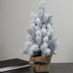 Northlight Unlit-16" Medium Flocked Green Pine Artificial Table Top Christmas Tree With Burlap Base - Unlit