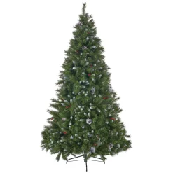 Contemporary Home Living Unlit-7' Medium Mixed Spruce Artificial Christmas Tree With Berries And Frosted Pinecones - Unlit