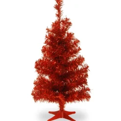 National Tree Unlit-3' Medium Red Pine Tinsel Artificial Christmas Tree - Unlit
