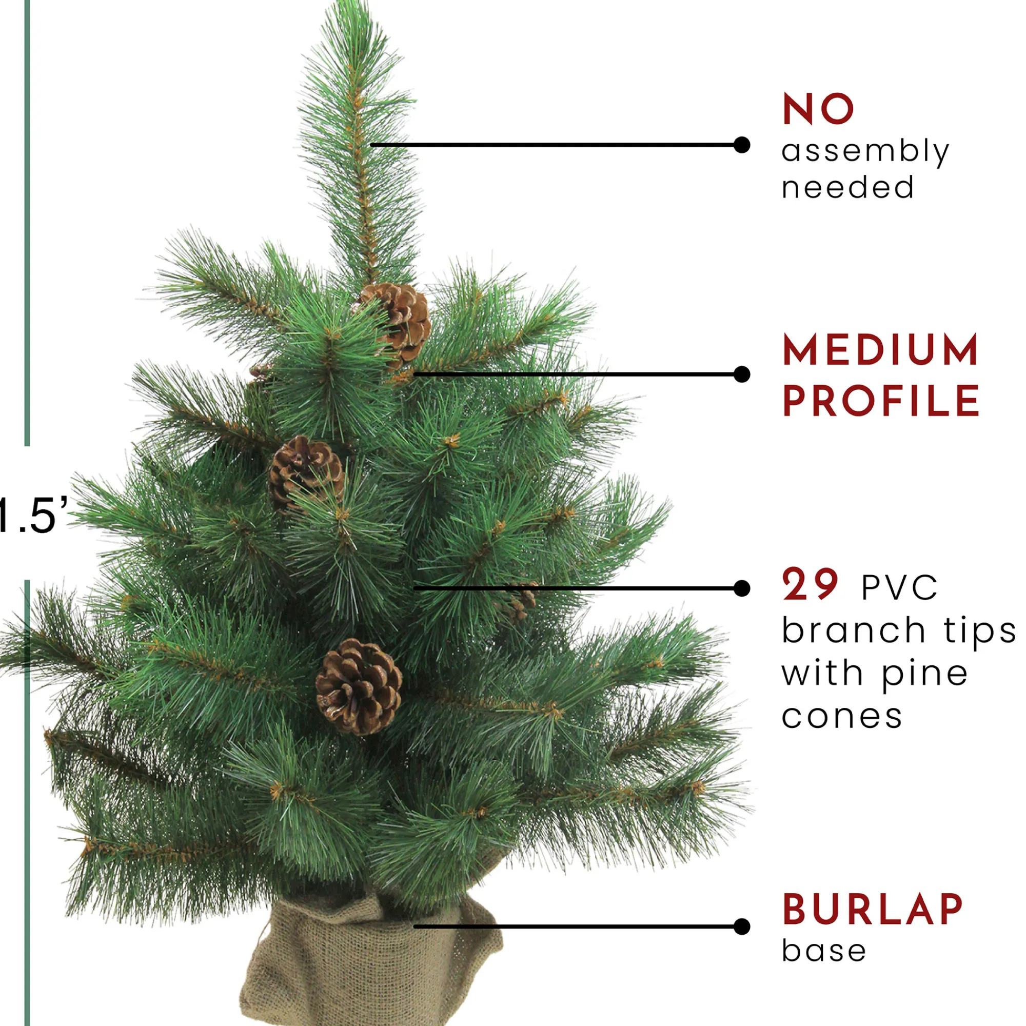 Northlight Unlit-18" Medium Royal Oregon Pine Burlap Base Artificial Christmas Tree - Unlit