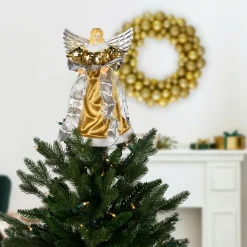 Northlight Angels-12" Metallic Bronze And Silver Sequined Angel Christmas Tree Topper, Unlit