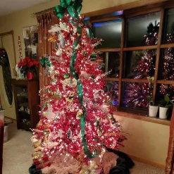 Northlight Unlit-7' Metallic Red Tinsel Artificial Christmas Tree - Unlit