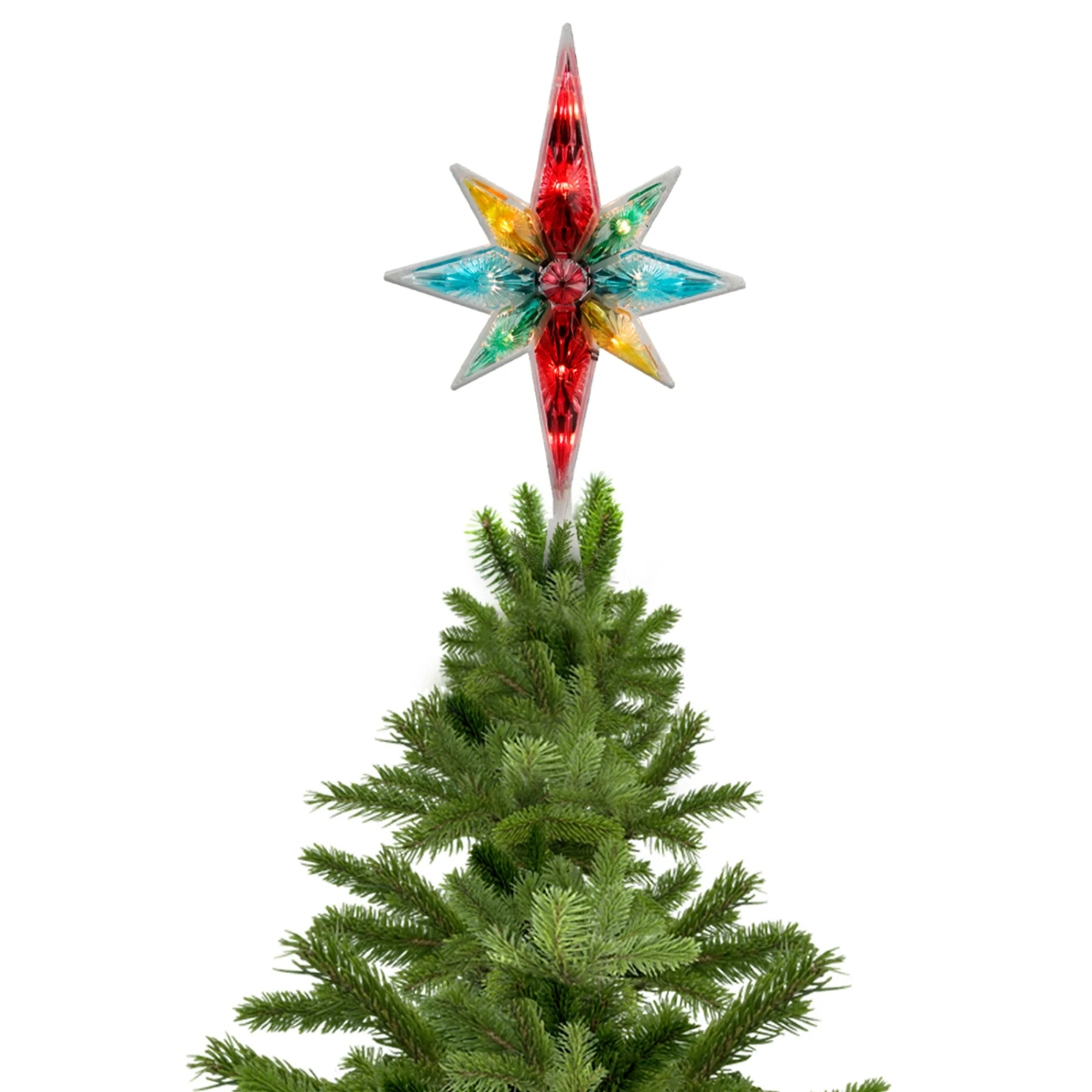 Northlight Stars-10.75" Multi Colored Faceted Star Of Bethlehem Christmas Tree Topper- Clear Lights