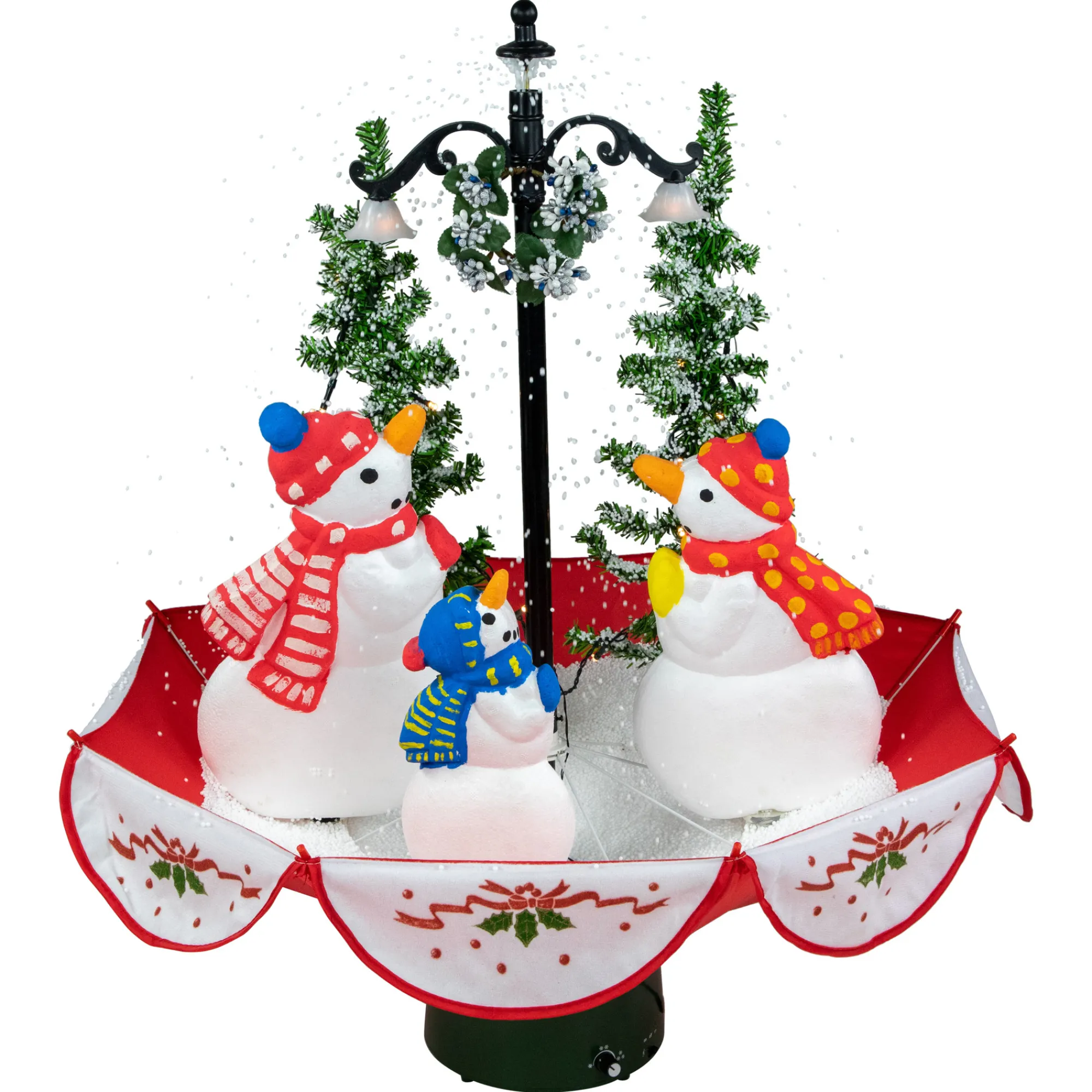 Northlight Snowing-31" Musical Lighted Snowing Snowman Family In Umbrella Base Christmas Decoration