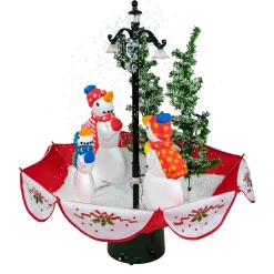 Northlight Snowing-31" Musical Lighted Snowing Snowman Family In Umbrella Base Christmas Decoration
