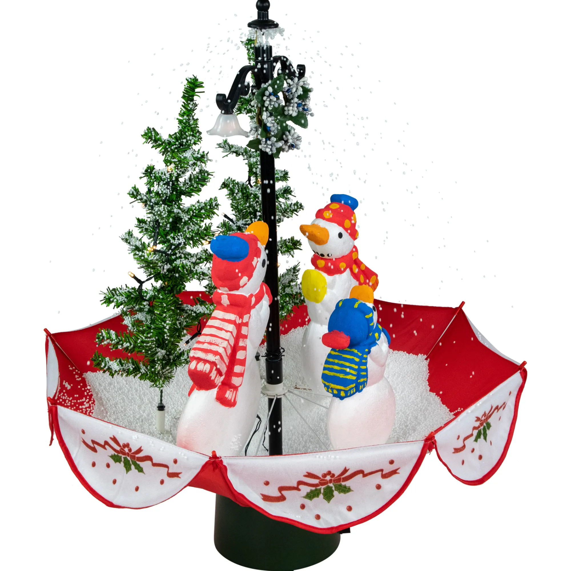 Northlight Snowing-31" Musical Lighted Snowing Snowman Family In Umbrella Base Christmas Decoration