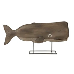 CC Home Furnishings Finials-29" Natural Carved Mango Wood Seaside Whale Statuary
