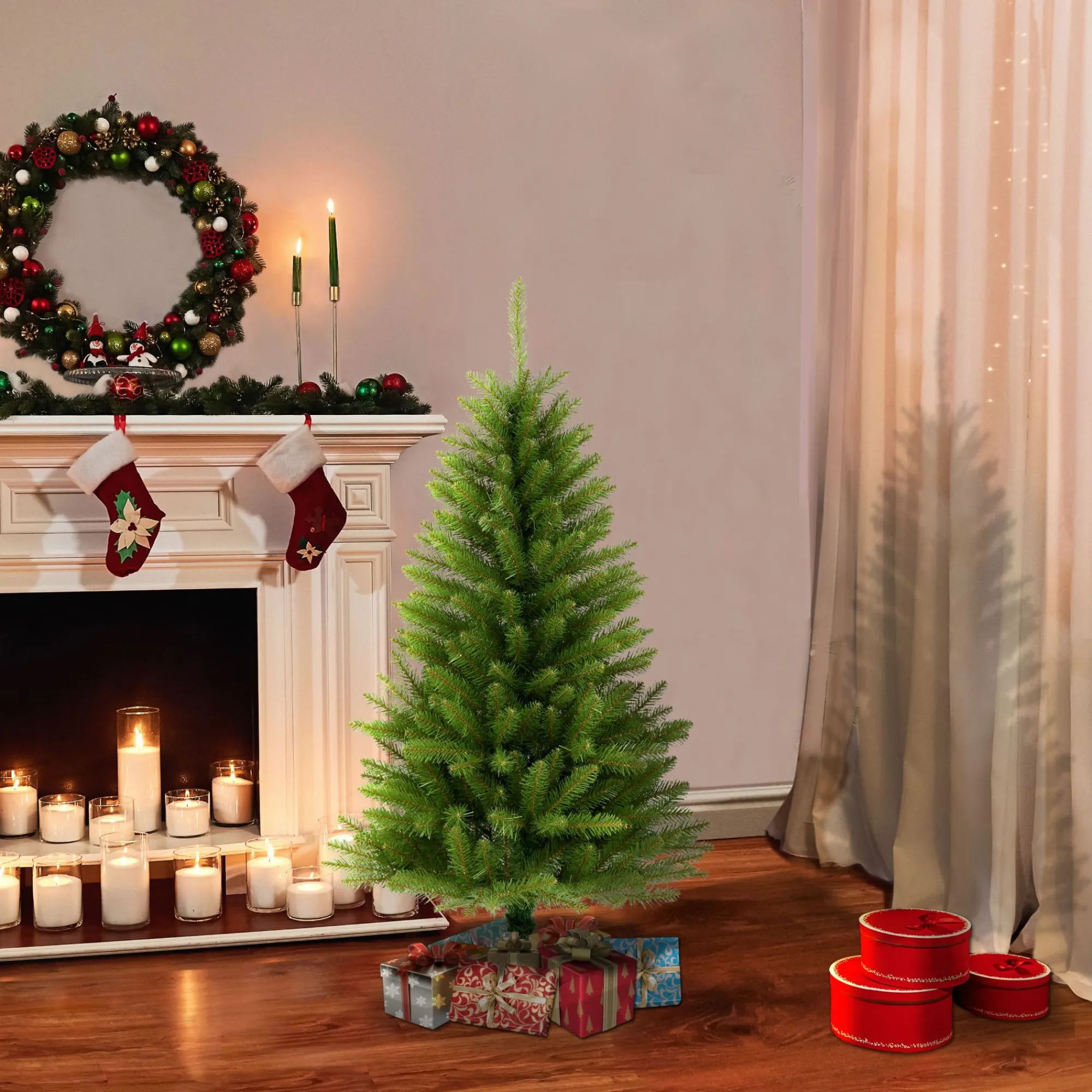 CC Christmas Decor Unlit-4' Pencil Fraser Fir Artificial Christmas Tree With Stand, Unlit