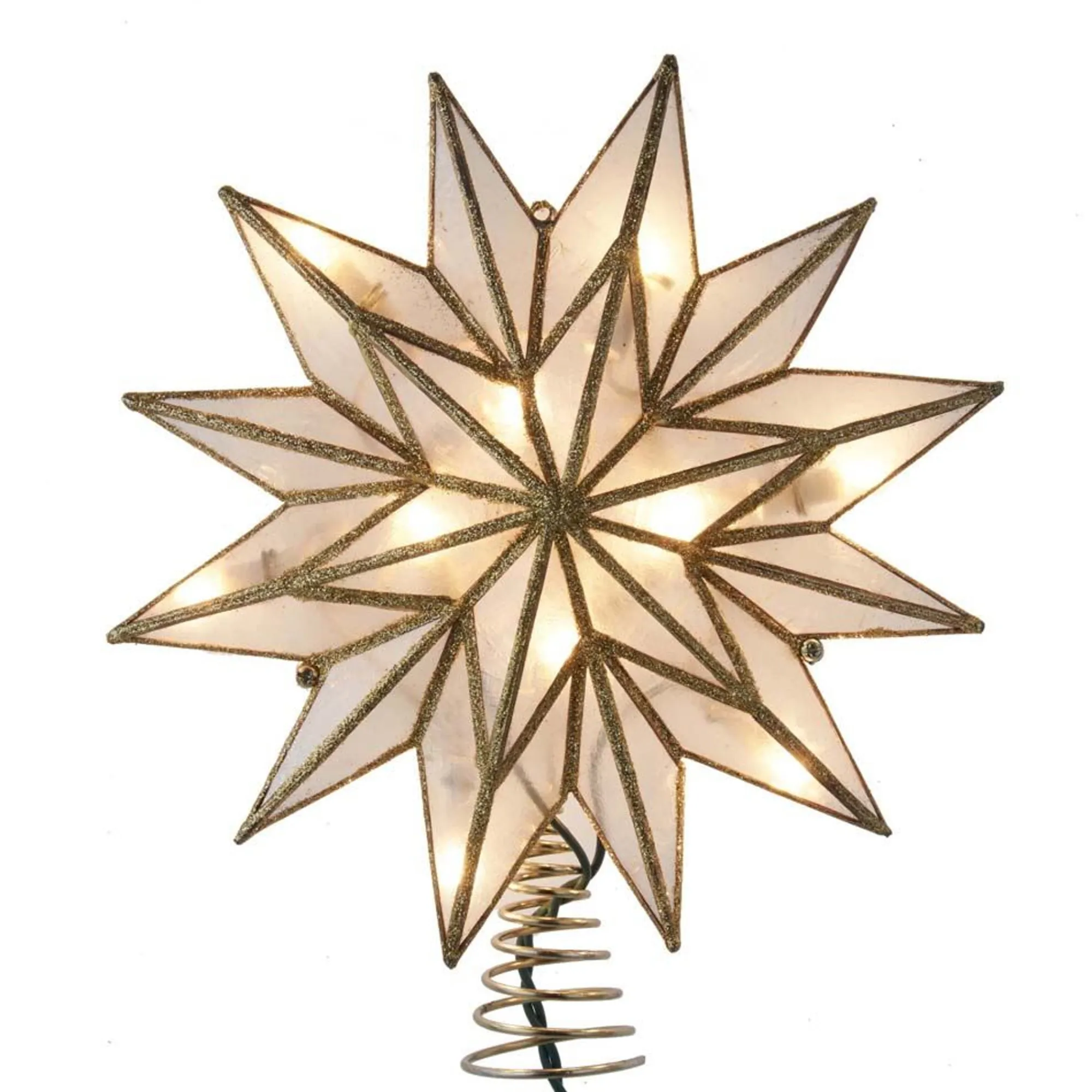 Kurt Adler Finials-12 Point Capiz Gold Star Christmas Tree Topper Ul3161 New
