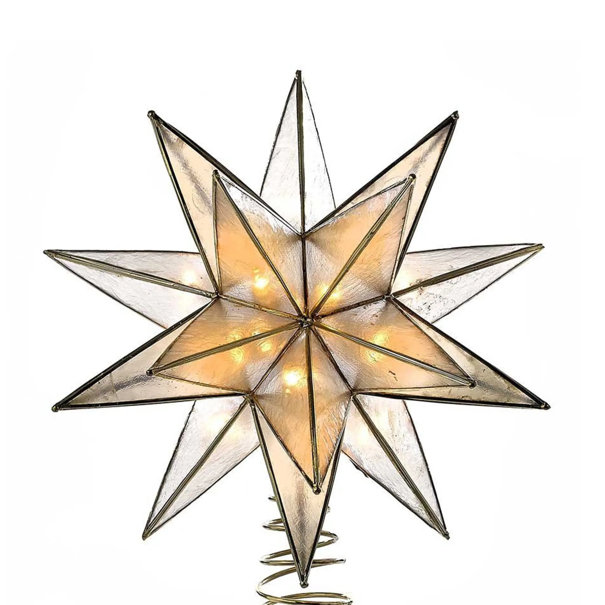 Kurt Adler Finials-15 Point Gold Capiz Star Christmas Tree Topper Decoration 8.25 Inch Ul3135 New