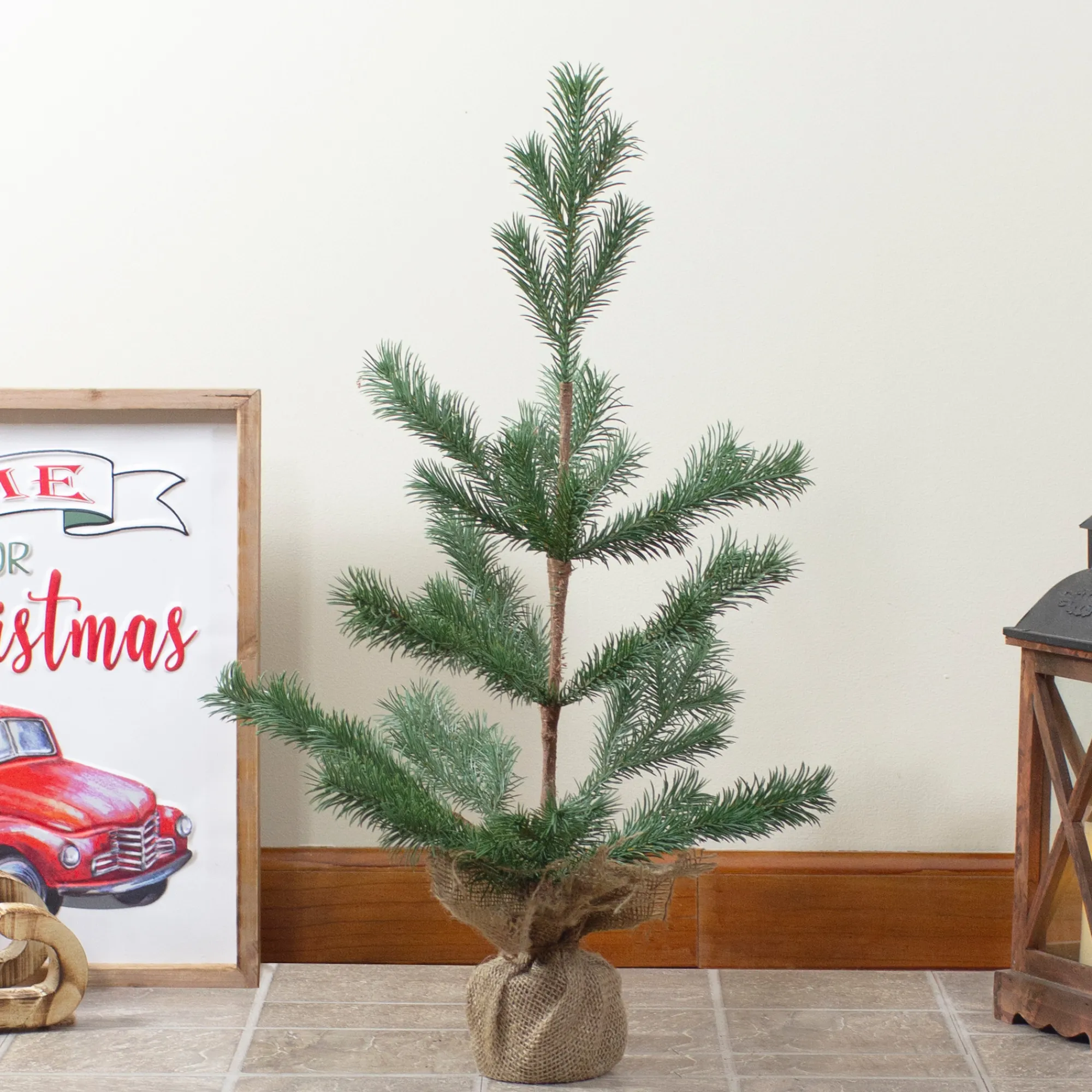 Northlight Unlit-2' Ponderosa Pine Artificial Christmas Tree Jute Base Decoration – Unlit