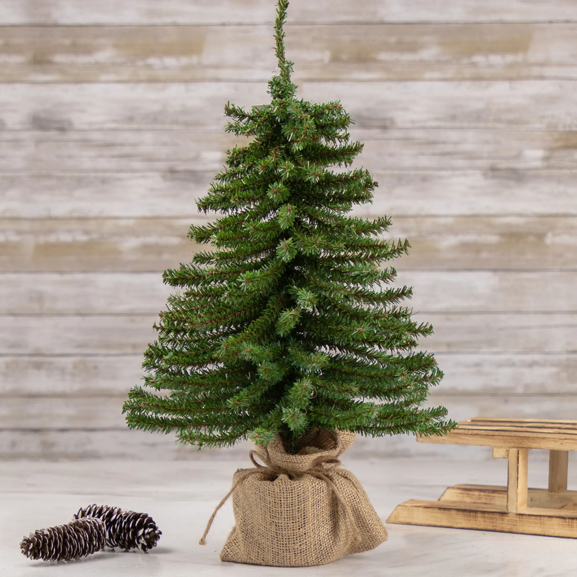 Northlight Unlit-18" Potted Downswept Mini Village Pine Medium Artificial Christmas Tree, Unlit