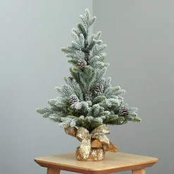 Nearly Natural Unlit-2' Potted Flocked Artificial Christmas Tree With Pinecones, Unlit