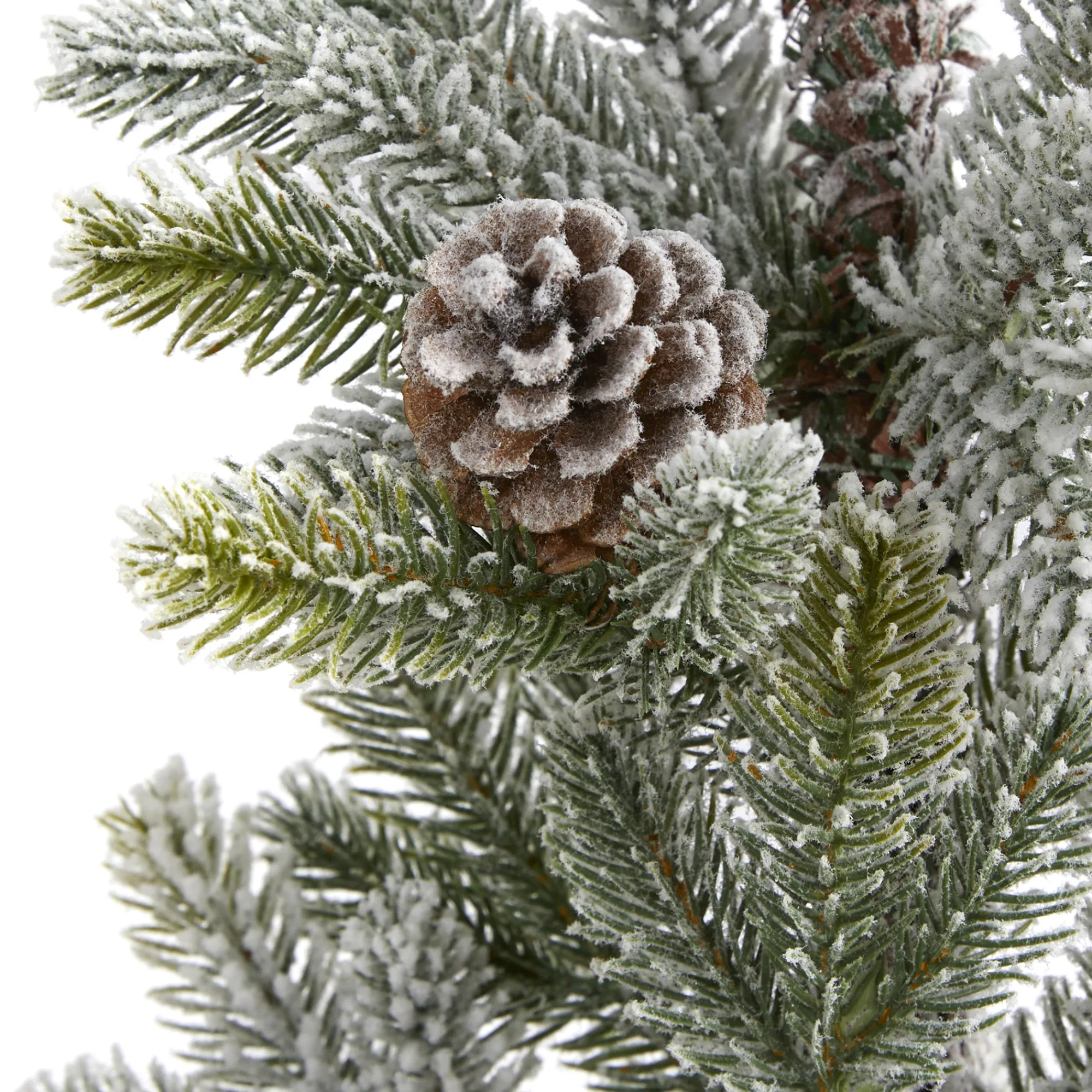 Nearly Natural Unlit-2' Potted Flocked Artificial Christmas Tree With Pinecones, Unlit