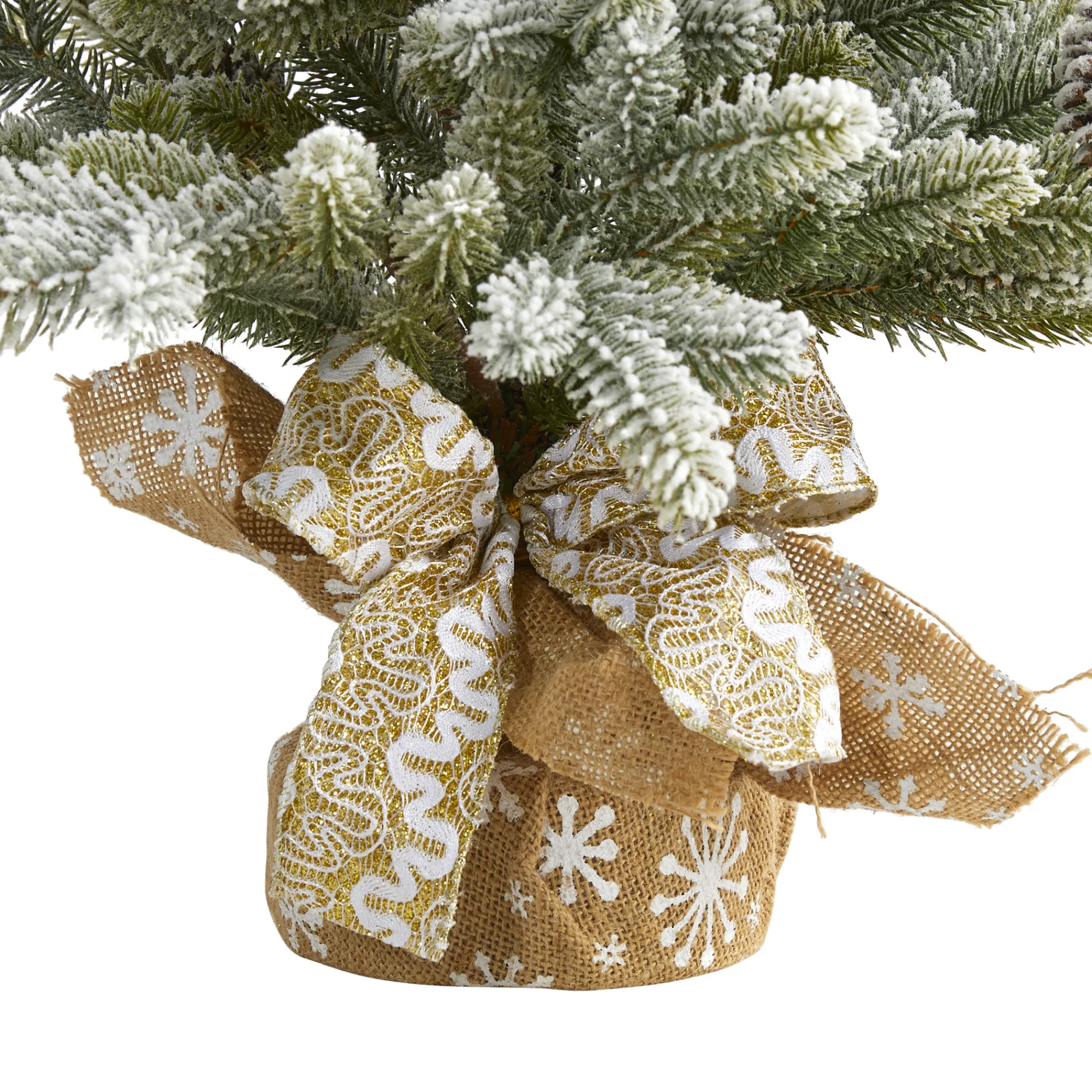 Nearly Natural Unlit-2' Potted Flocked Artificial Christmas Tree With Pinecones, Unlit