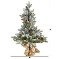 Nearly Natural Unlit-2' Potted Flocked Artificial Christmas Tree With Pinecones, Unlit