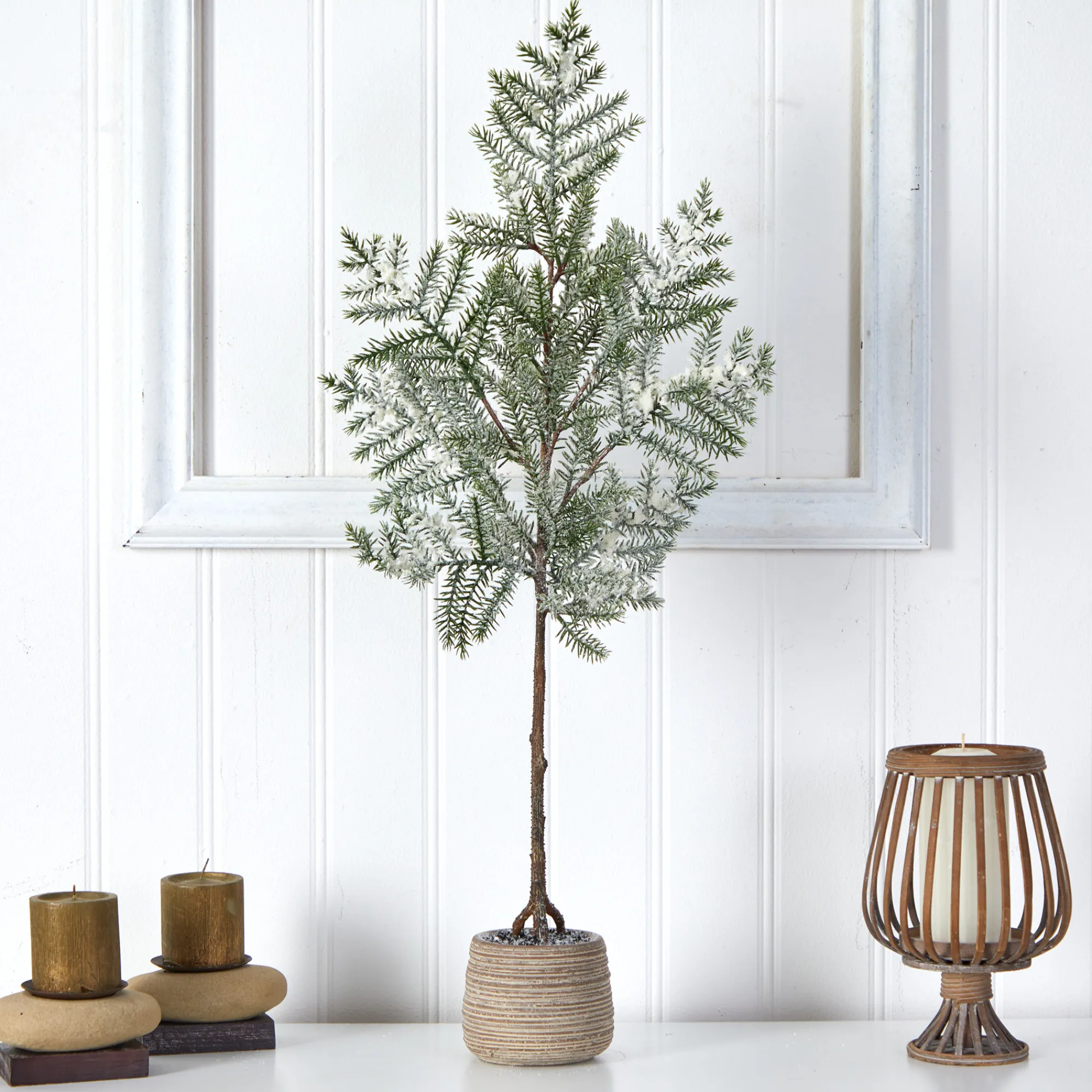 Nearly Natural Unlit-3' Potted Frosted Pine Artificial Christmas Tree, Unlit