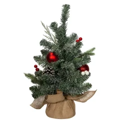 KSA Unlit-18" Potted Frosted Pine In Burlap Base Artificial Christmas Tree, Unlit