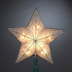KSA Stars-8.5" Pre-Lit Capiz-Style Scrolling Star Christmas Tree Topper - Clear Lights