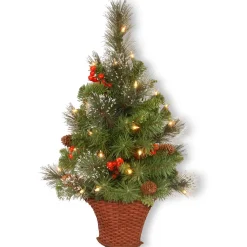 Christmas Central Wall Trees-3' Pre-Lit Crestwood Spruce Artificial Christmas Half Tree, White Led Lights