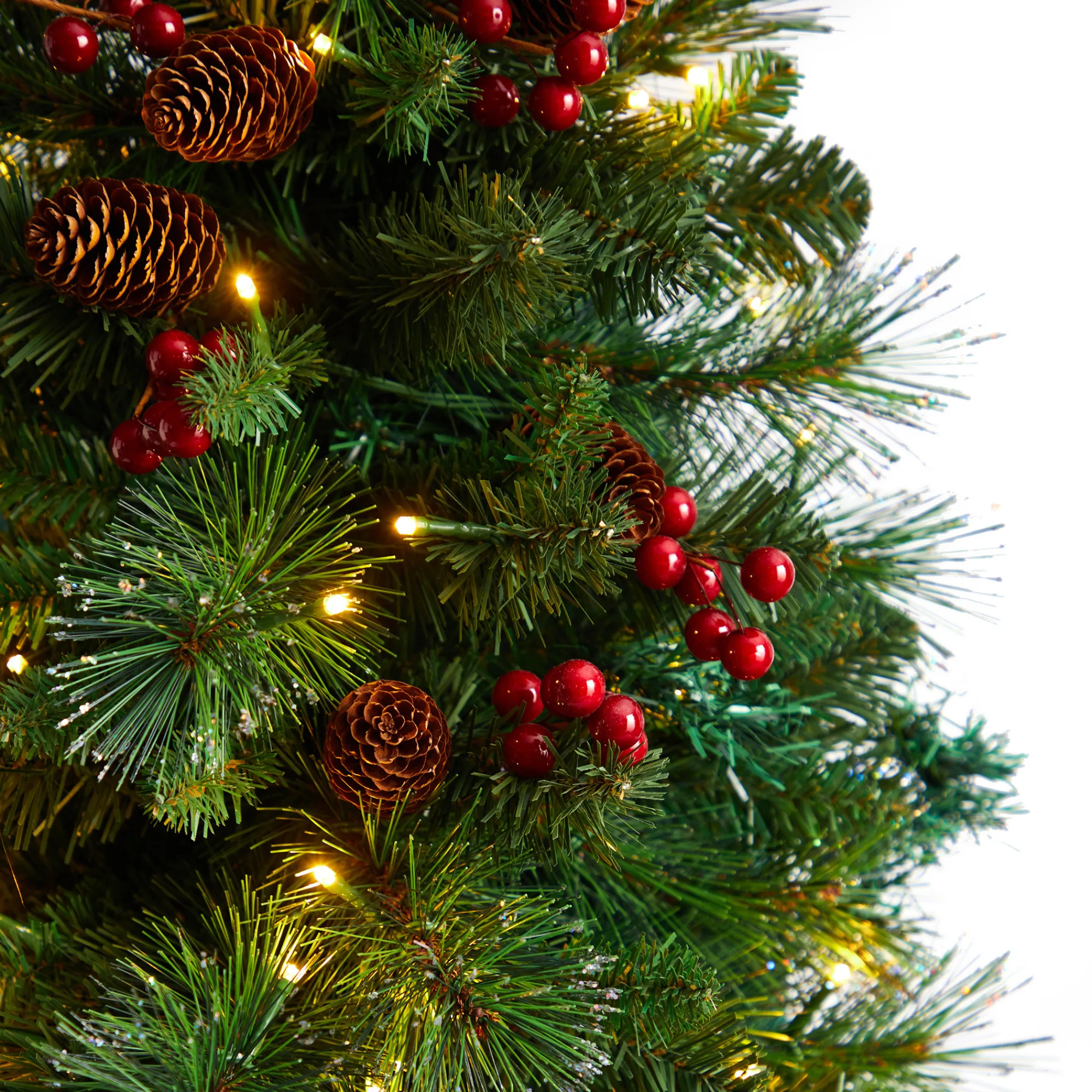 Nearly Natural Wall Trees-5' Pre-Lit Flat Back Montreal Pine Artificial Christmas Wall Tree, Clear Led Lights