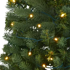 Nearly Natural Wall Trees-4' Pre-Lit Flat Back Pine Artificial Christmas Wall Tree, Clear Led Lights