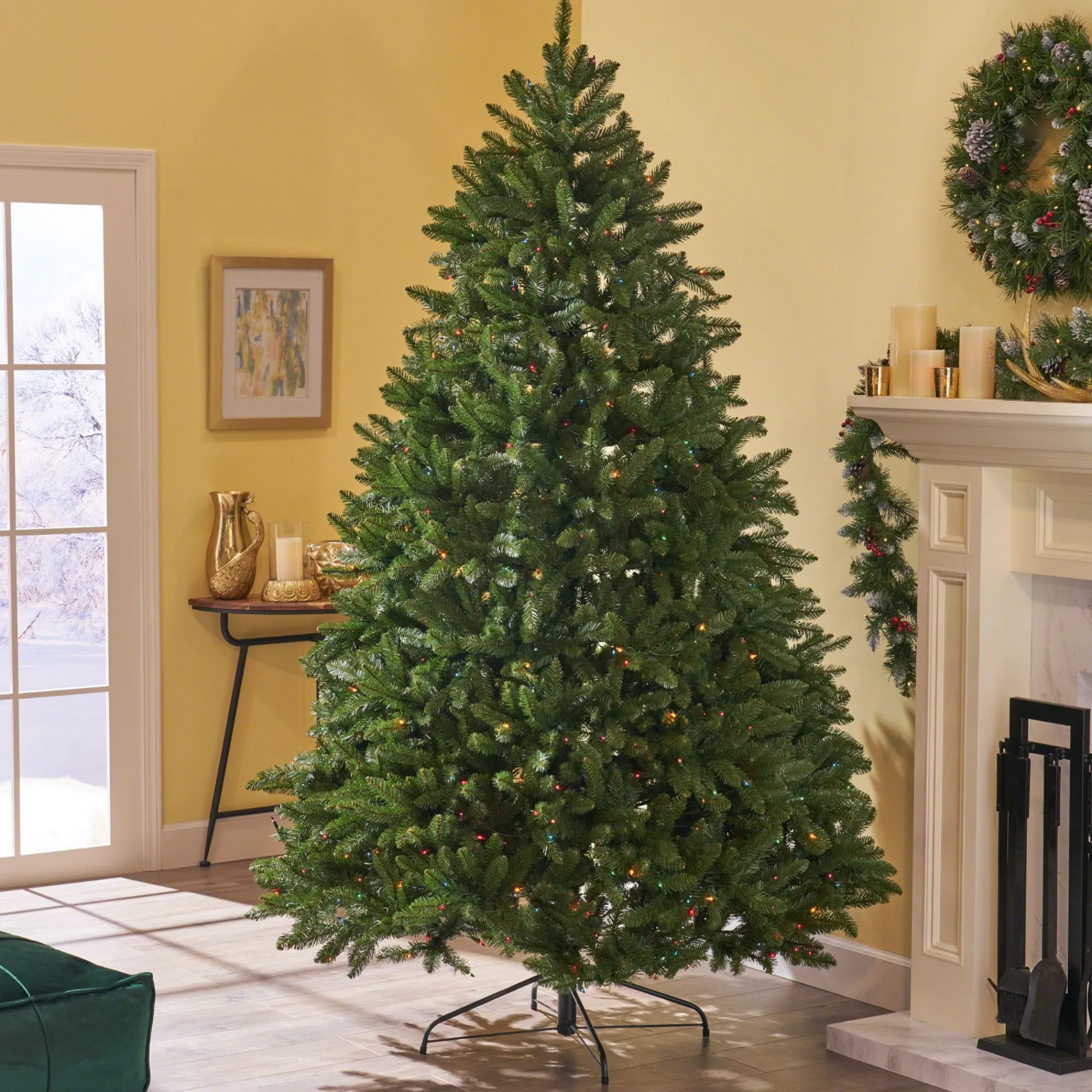 Contemporary Home Living Pre-Lit-7' Pre-Lit Full Norway Spruce Artificial Christmas Tree - Multicolor Lights