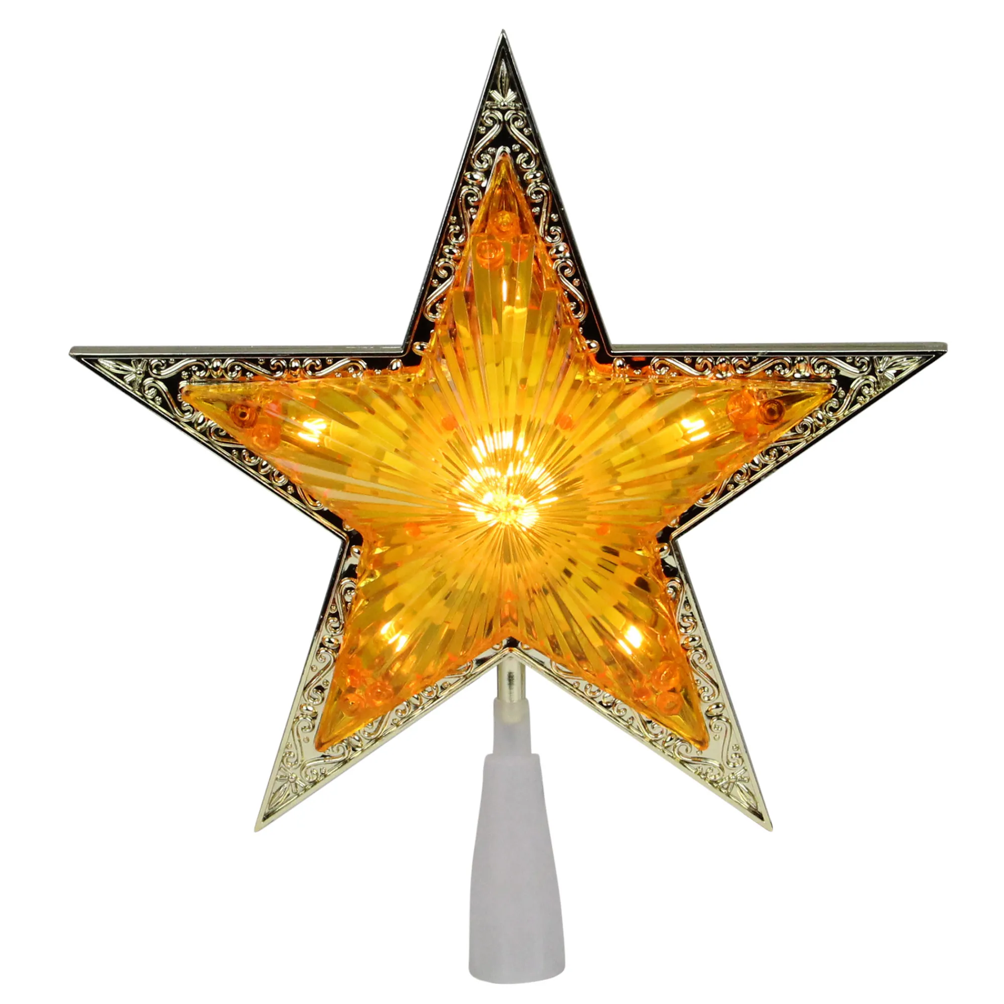 Northlight Stars-9" Pre-Lit Gold And Amber Crystal 5 Point Star Christmas Tree Topper - Clear Lights