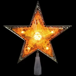 Northlight Stars-9" Pre-Lit Gold And Amber Crystal 5 Point Star Christmas Tree Topper - Clear Lights
