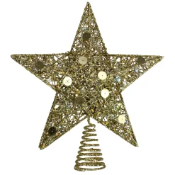 Northlight Stars-11.5" Pre-Lit Gold Glittered Star Christmas Tree Topper - Multi Color Lights
