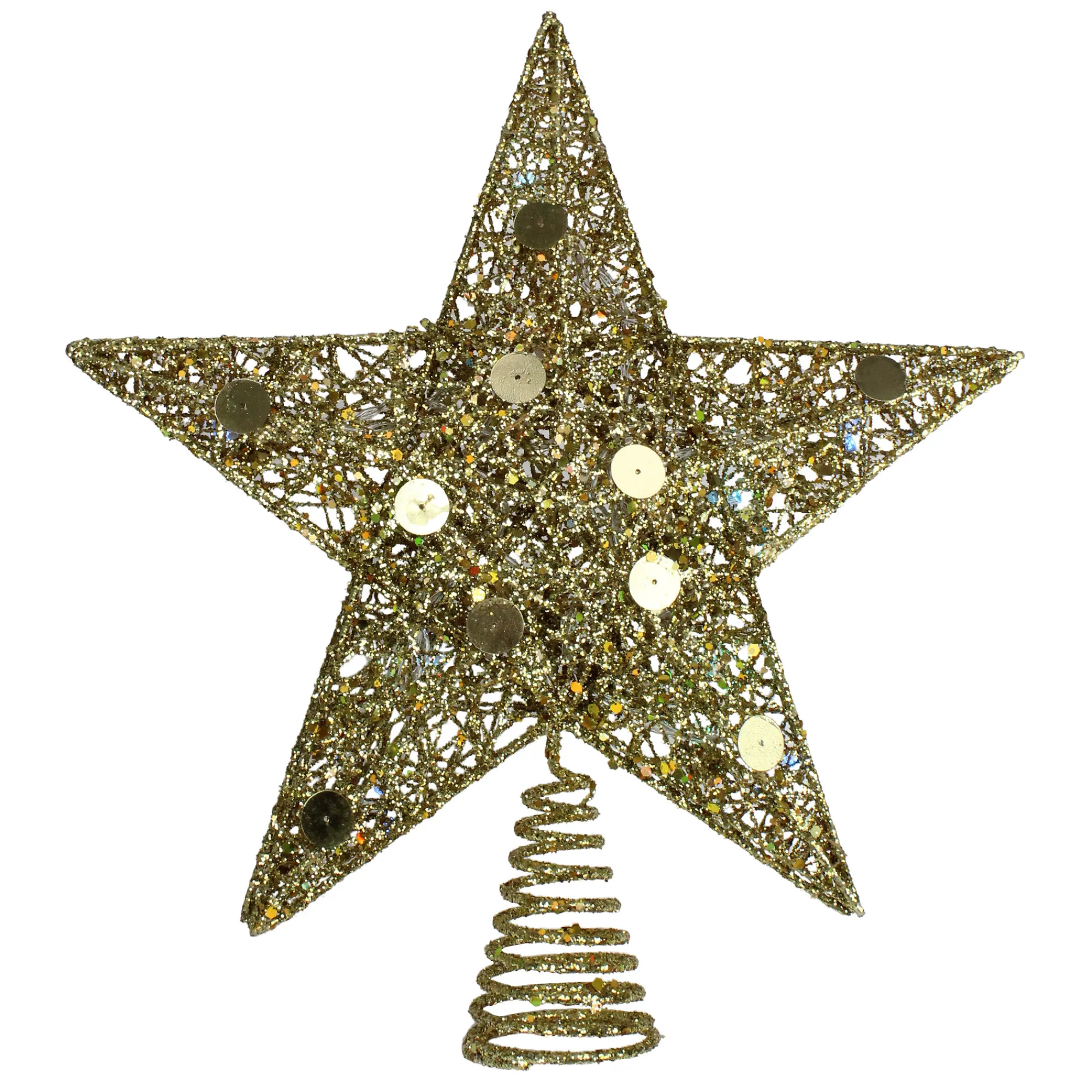 Northlight Stars-11.5" Pre-Lit Gold Glittered Star Christmas Tree Topper - Multi Color Lights
